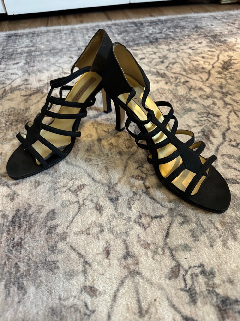Apostrophe Black Stretchy Strappy High Heel Sandals